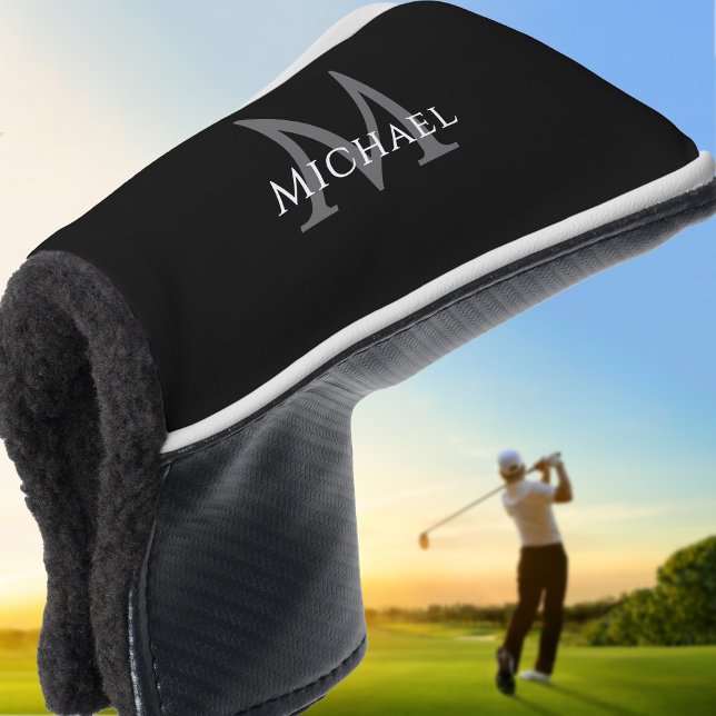 Personalized Monogram Name Initial Black Gray Golf Head Cover (Personalized Monogram Name Initial Black Gray Golf Head Cover)
