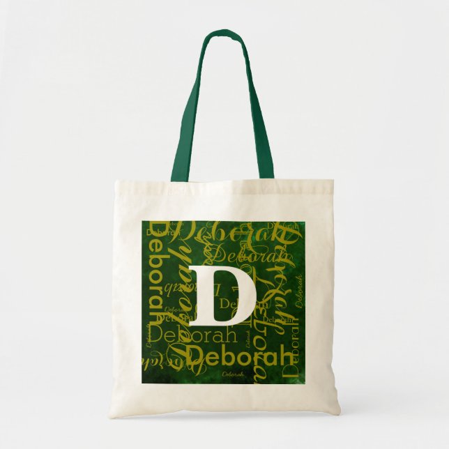 personalized monogram name & initial green tote bag (Front)