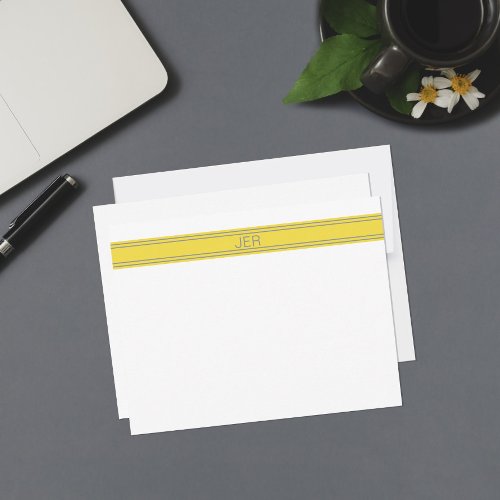 Personalized Monogram Name Initials Yellow  Gray  Note Card