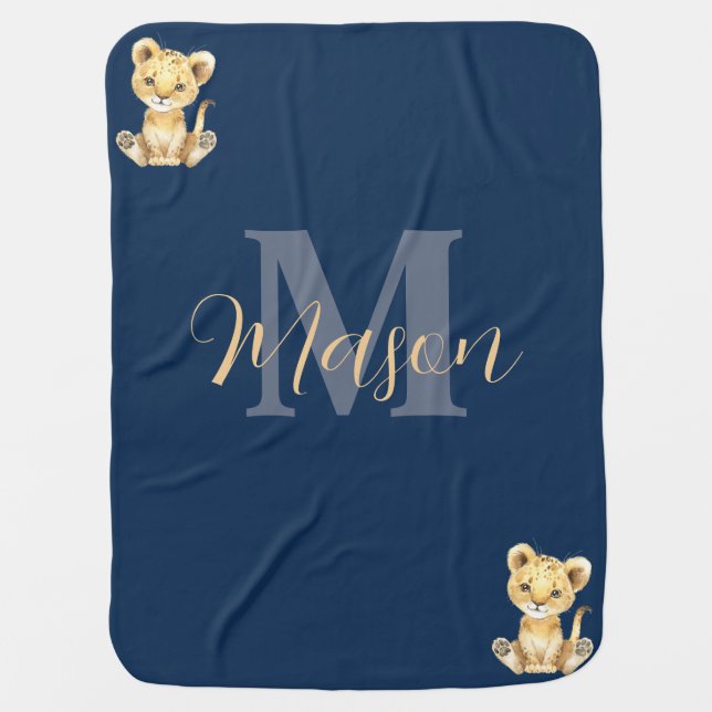 Personalized Monogram Name Lion Baby Blanket (Front)