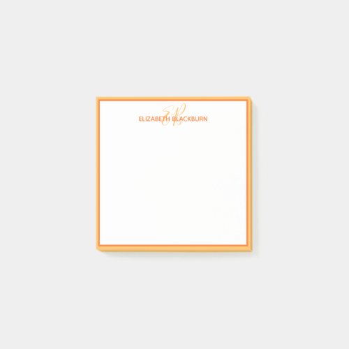 Personalized Monogram Name Minimalist Cute Orange Post_it Notes