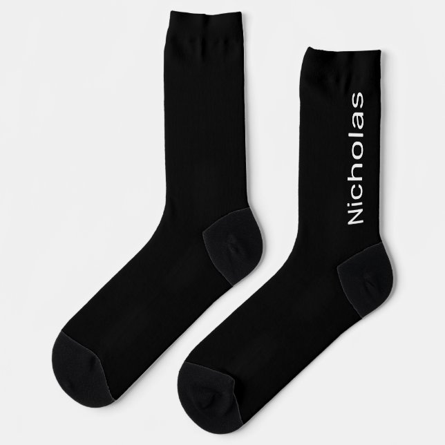 Personalized Monogram Name Modern Minimal Black Socks (Left)