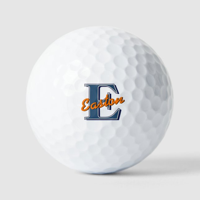 Personalized Monogram Name Navy Blue and Orange Golf Balls (Front)