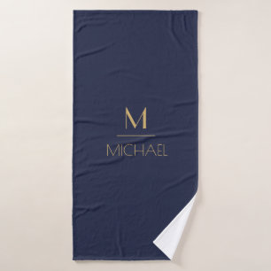 Personalized Monogram   Name Navy & Gold    Bath Towel Set