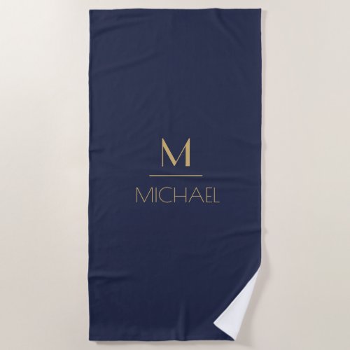 Personalized Monogram  Name Navy  Gold  Beach Towel