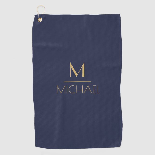 Personalized Monogram | Name Navy & Gold Golf  Gol Towel (Front)