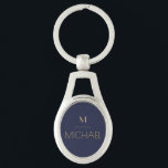 Personalized Monogram | Name Navy & Gold   Keychain<br><div class="desc">Personalized Monogram Navy & Gold Art Deco Font,  The template is set up ready for you to customize with your name and initial,  If you would like to change the color or style of the font click customize further that the end of the template.</div>