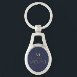 Personalized Monogram | Name Navy & Gold   Keychain<br><div class="desc">Personalized Monogram Navy & Gold Art Deco Font,  The template is set up ready for you to customize with your name and initial,  If you would like to change the color or style of the font click customize further that the end of the template.</div>