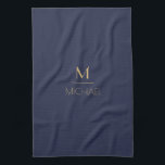Personalized Monogram | Name Navy & Gold   Kitchen Towel<br><div class="desc">Personalized Monogram Navy & Gold Art Deco Font,  The template is set up ready for you to customize with your name and initial,  If you would like to change the color or style of the font click customize further that the end of the template.</div>
