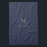 Personalized Monogram | Name Navy & Gold   Kitchen Towel<br><div class="desc">Personalized Monogram Navy & Gold Art Deco Font,  The template is set up ready for you to customize with your name and initial,  If you would like to change the color or style of the font click customize further that the end of the template.</div>