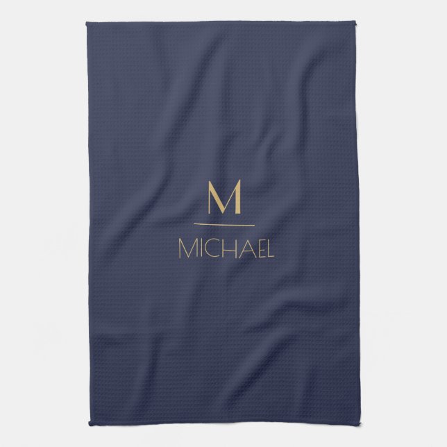 Personalized Monogram | Name Navy & Gold   Kitchen Towel (Vertical)