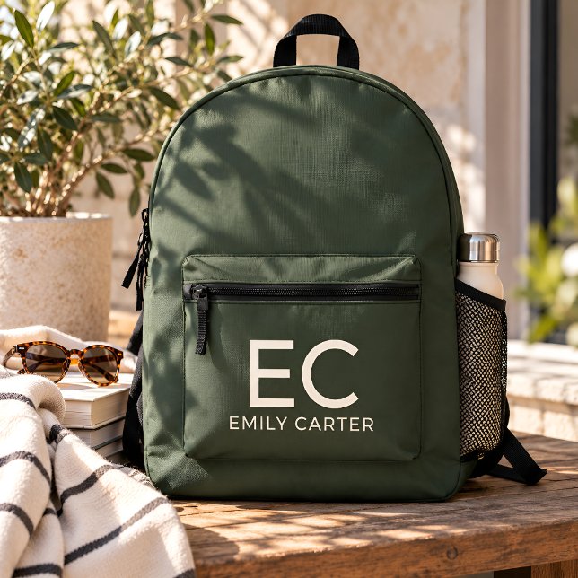 Personalized Monogram Name Olive Green Backpack (Creator Uploaded)