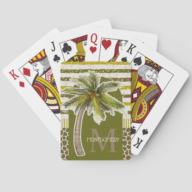Personalized Monogram Name Palm Tree Poker Cards (Back)