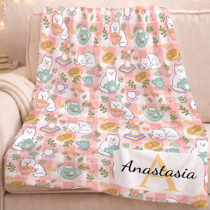 Personalized Monogram Name Pastel High Tea Pink Fleece Blanket