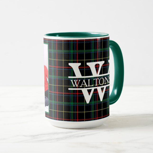 Personalized Monogram, Name, & Photo Dark Plaid Mug (Front Right)
