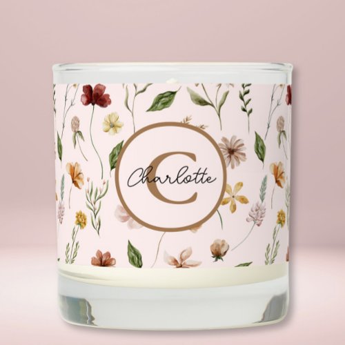Personalized Monogram Name Pink Floral Scented Candle