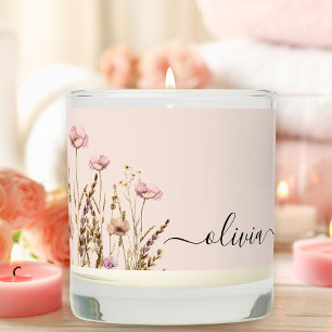 Personalized Monogram Name Pink Floral Wildflower Scented Candle