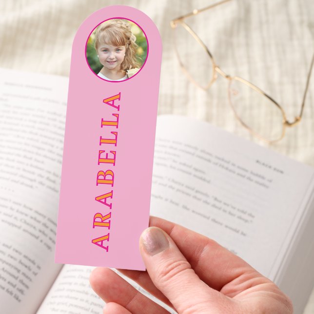 Personalized Monogram Name Pink Girly Round Photo Bookmarks (Hand)