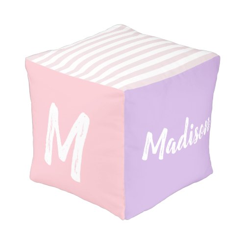 Personalized Monogram Name Pink Purple Pouf