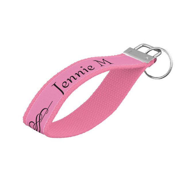Personalized Monogram Name Pink Wrist Key Holder Wrist Keychain (Angled Up)
