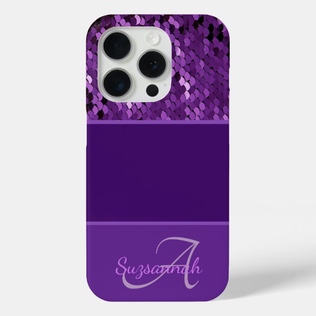 Personalized Monogram Name Purple Sequins Stripes Case-Mate iPhone Case (Back)