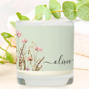 Personalized Monogram Name Sage Green Wildflower Scented Candle