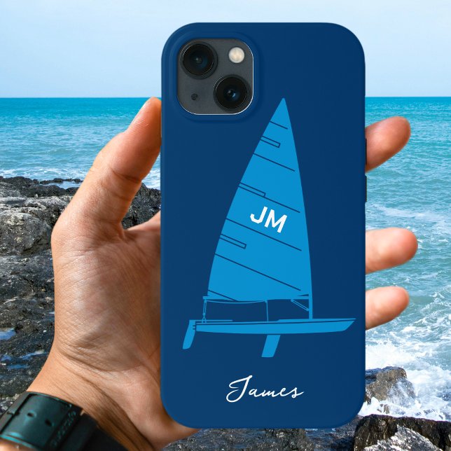 Personalized Monogram Name Sailboat Racing Blue Case-Mate iPhone Case (Creator Uploaded)