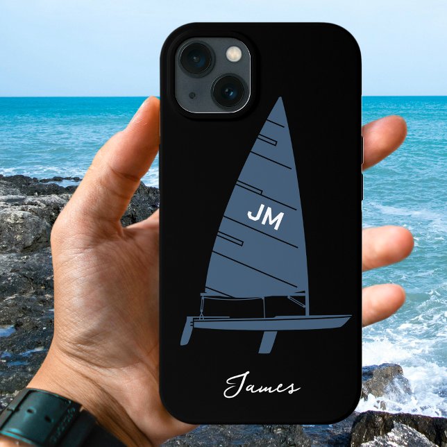 Personalized Monogram Name Sailboat Racing Gray Case-Mate iPhone Case (Creator Uploaded)