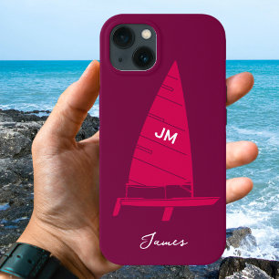 Personalized Monogram Name Sailboat Racing Pink iPhone 13 Case
