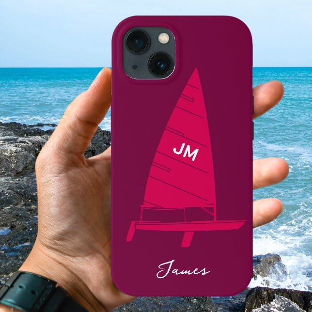 Personalized Monogram Name Sailboat Racing Pink Case-Mate iPhone Case (Creator Uploaded)