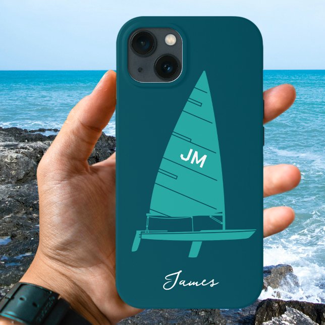 Personalized Monogram Name Sailboat Racing Teal Case-Mate iPhone Case (Creator Uploaded)