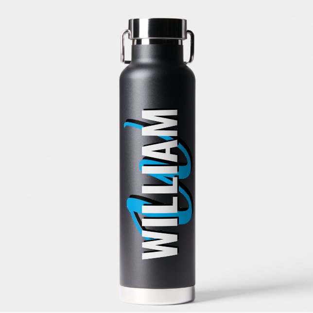 Personalized Monogram Name Script Black  Water Bottle (Front)