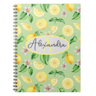 Personalized Monogram Name Spiral Notebook Lemons