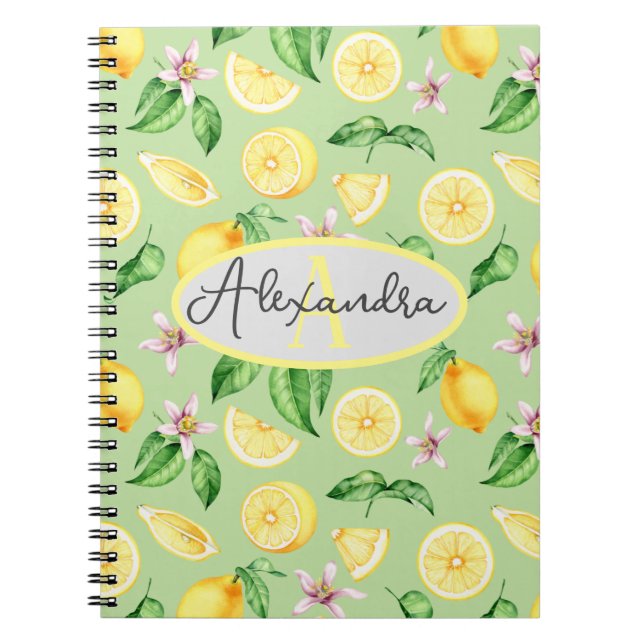 Personalized Monogram Name Spiral Notebook Lemons (Front)