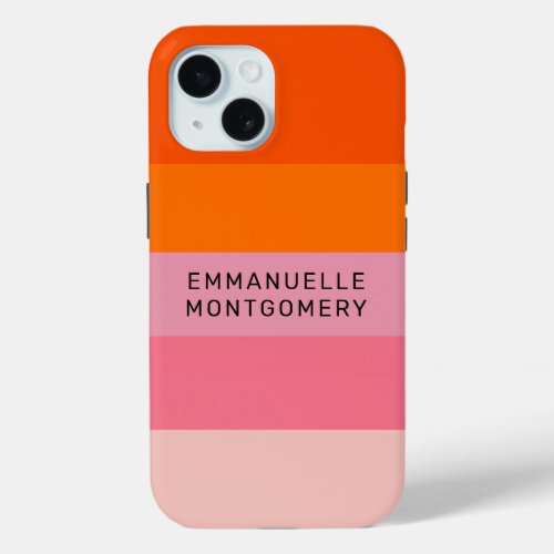 Personalized Monogram Name Stripe Pink and Orange  iPhone 15 Case