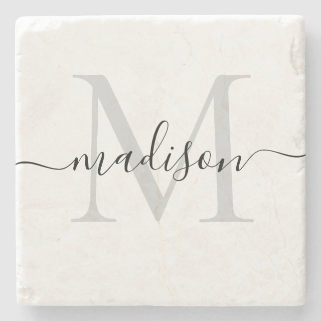 Personalized Monogram & Name Stylish Stone Coaster (Front)