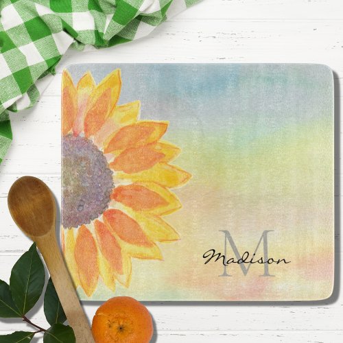 Personalized Monogram Name Sunflower  Cutting Board