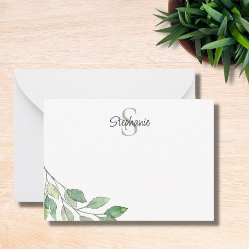 Personalized Monogram Name Watercolor Note Card
