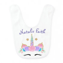 Personalized Monogram Name Watercolor Unicorn Bib Personalized Monogram Name Watercolor Unicorn Bib
