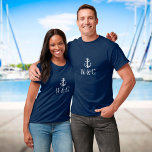 Personalized Monogram Nautical Boat Anchor T-Shirt<br><div class="desc">A stylish nautical design featuring a boat anchor and rope,  personalized monogram initials and stylish navy blue and white stripes. Designed by Thisisnotme©</div>