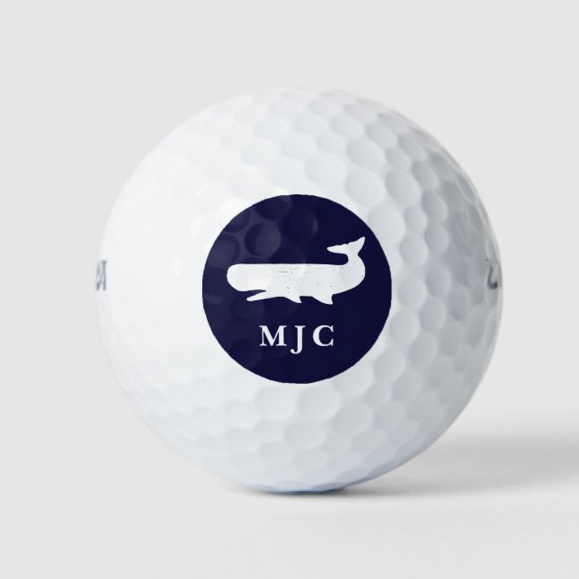 Personalized Monogram Nautical Navy Blue Classic Golf Balls (Front)