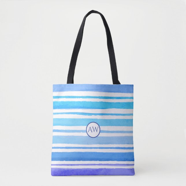 Personalized Monogram Nautical Sea Waves Tote Bag (Front)