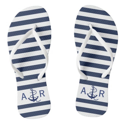 Personalized Monogram Nautical Stripes  Anchor Flip Flops