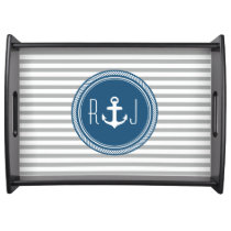 Personalized Monogram Navy and Gray Nautical Serving Tray
