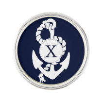 Personalized Monogram Navy Blue Anchor Nautical Lapel Pin