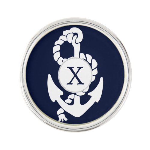 Personalized Monogram Navy Blue Anchor Nautical Lapel Pin