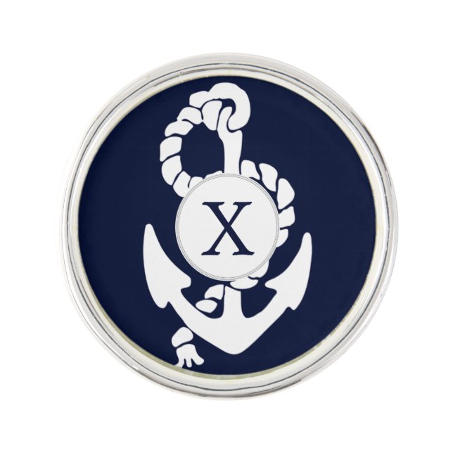 Personalized Monogram Navy Blue Anchor Nautical Lapel Pin (Front)