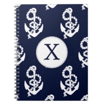 Personalized Monogram Navy Blue Anchor Nautical Notebook
