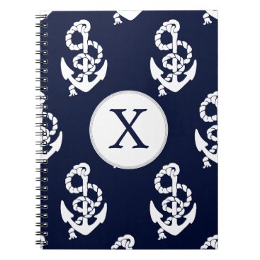 Personalized Monogram Navy Blue Anchor Nautical Notebook