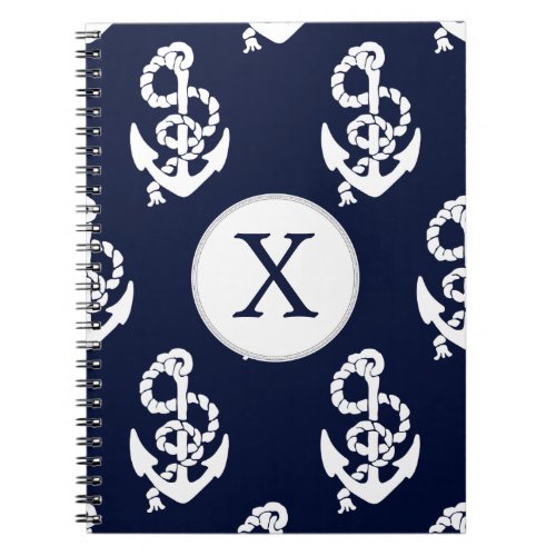 Personalized Monogram Navy Blue Anchor Nautical Notebook